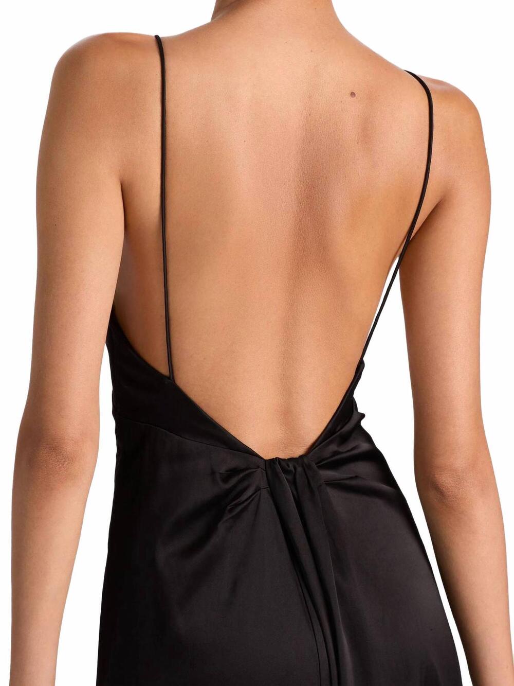 NEW ALICE + OLIVIA luciana open back asymmetrical slip dress in black - Picture 4 of 6